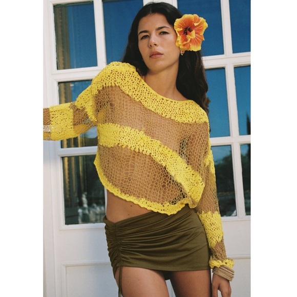 Zara Tops - NWT Zara Open Knit Long Sleeve Top Yellow